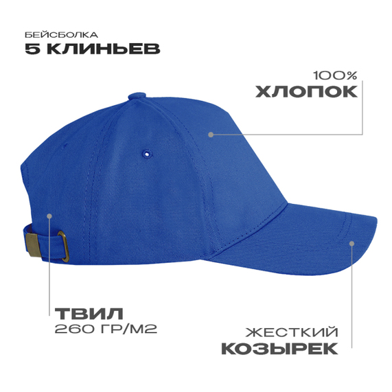 [Бейсболка STAN 5 клиньев хлопок 260, 12, Синий, (16/1) (56-58/ONE SIZE)]