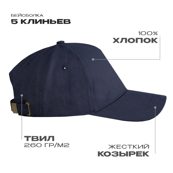 [Бейсболка STAN 5 клиньев хлопок 260, 12, Тёмно-синий, (46) (56-58/ONE SIZE)]