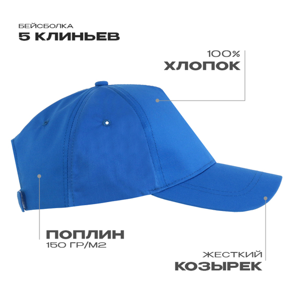 [Бейсболка STAN 5 клиньев хлопок, 150, 13, Синий, (16/1) (56-58/ONE SIZE)]