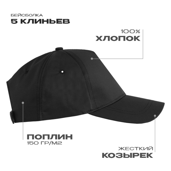 [Бейсболка STAN 5 клиньев хлопок, 150, 13, Чёрный, (20) (56-58/ONE SIZE)]