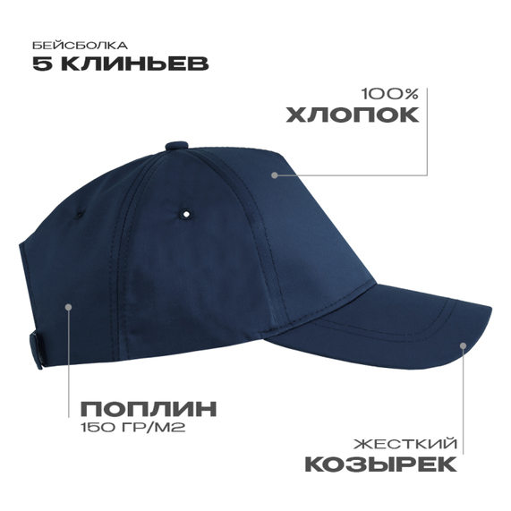 [Бейсболка STAN 5 клиньев хлопок, 150, 13, Тёмно-синий, (46) (56-58/ONE SIZE)]