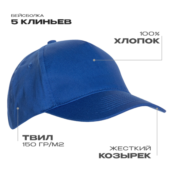 [Бейсболка STAN 5 клиньев хлопок 150, 10L, Синий, (16/1) (56-58/ONE SIZE)]