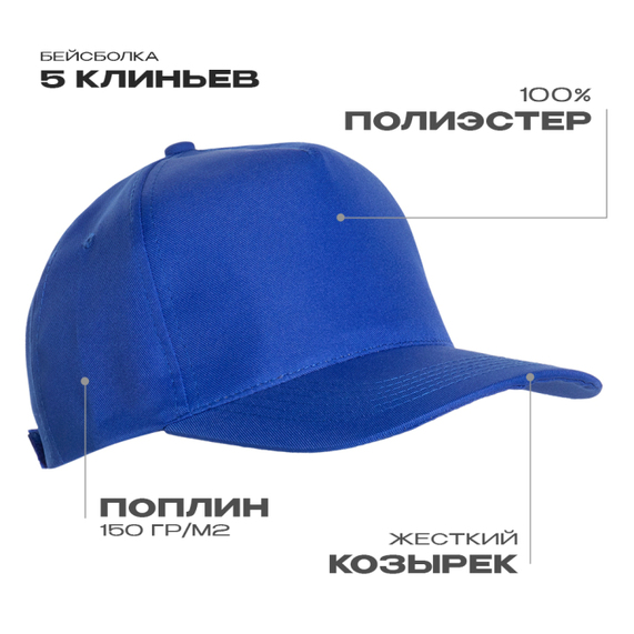 [Бейсболка STAN 5 клиньев полиэстер 150, 10P, Синий, (16/1) (56-58/ONE SIZE)]