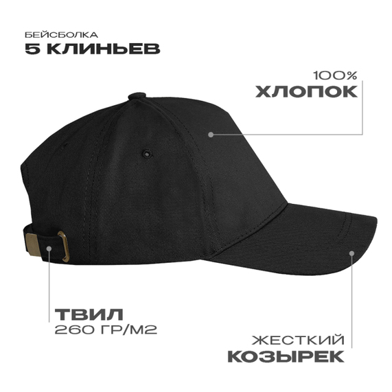 [Бейсболка STAN 5 клиньев хлопок, 260, 112, Чёрный, (20) (56-58/ONE SIZE)]