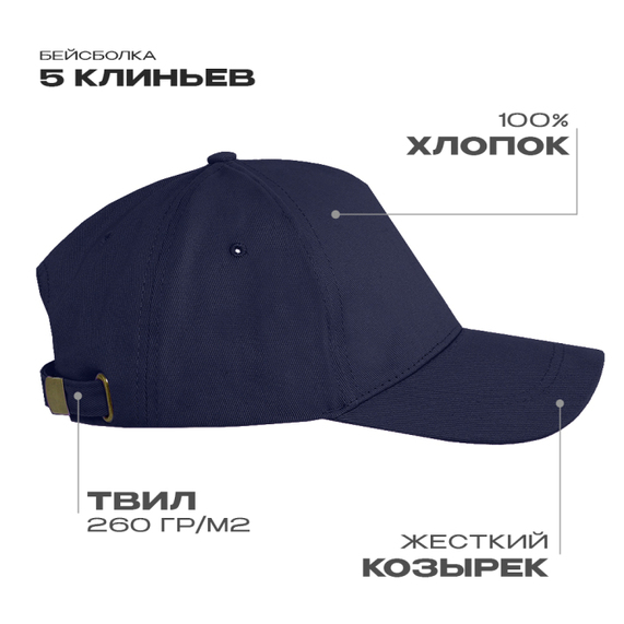 [Бейсболка STAN 5 клиньев хлопок, 260, 112, Тёмно-синий, (46) (56-58/ONE SIZE)]