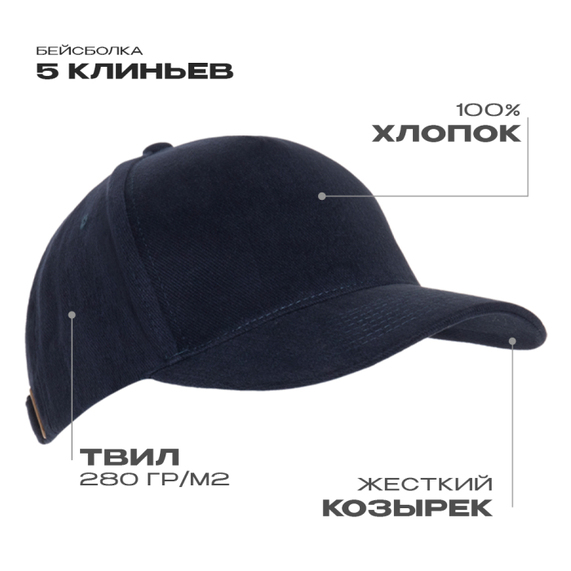 [Бейсболка STAN 5 клиньев хлопок 280, 03, Тёмно-синий, (46) (56-58)]