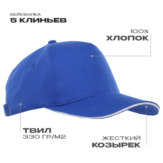 [Бейсболка с кантом STAN 5 клиньев хлопок 330, 04, Синий, (16/1) (56-58)]