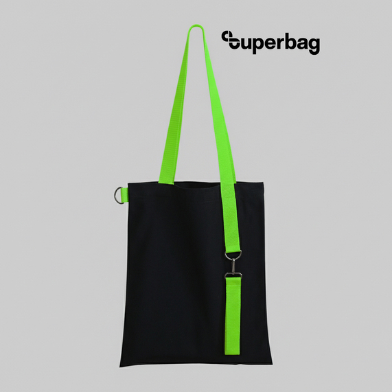 [Шоппер Superbag black с ремувкой 4sb (чёрный с салатовым)]