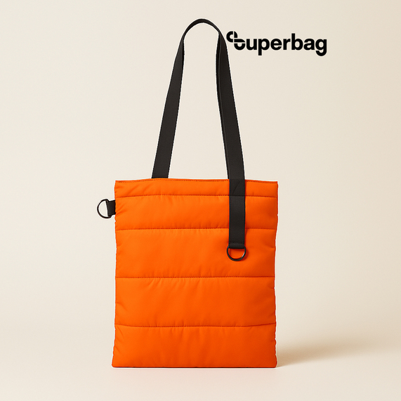 [Шоппер Superbag Bubble, стёганый, с магнитной кнопкой (оранжевый с черным)]
