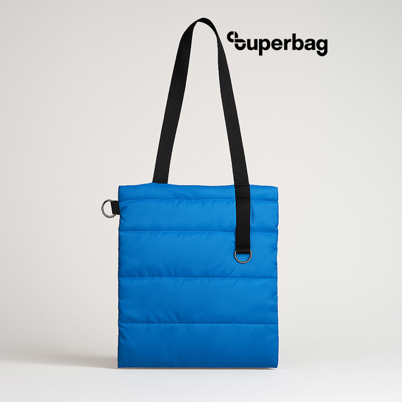 [Шоппер Superbag Bubble, стёганый, с магнитной кнопкой (голубой с черным)]