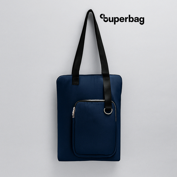 [Шоппер Superbag Pocket, с внутренним креплением (карабин) и чехлом для мелочей (темно-синий с черным)]