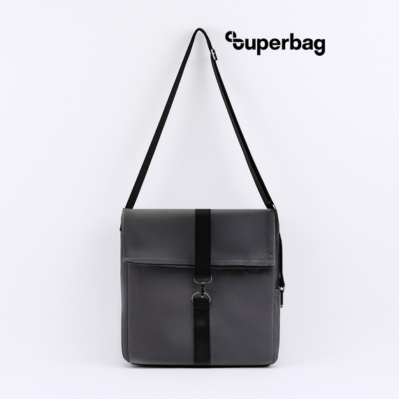 [Шоппер Superbag Companion, с тремя отделениями, боковым креплением (карабин) и карманом (серый с черным)]