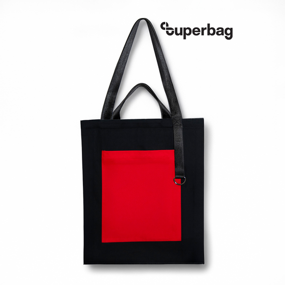 [Шоппер Superbag Big Pocket, с карманом на молнии (черный с красным)]