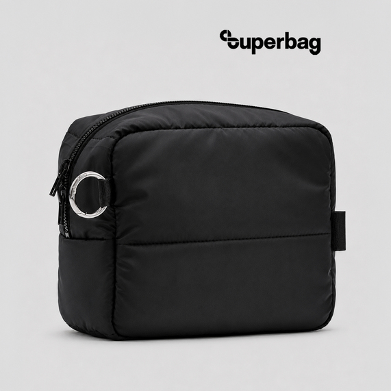 [Несессер Superbag Bubble, стёганый, на молнии, с креплением на кольцо-карабин (черный)]