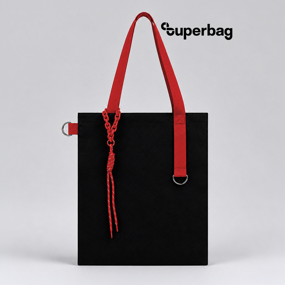 [Набор Superbag Red accent: шоппер с обвесом (чёрный с красным)]