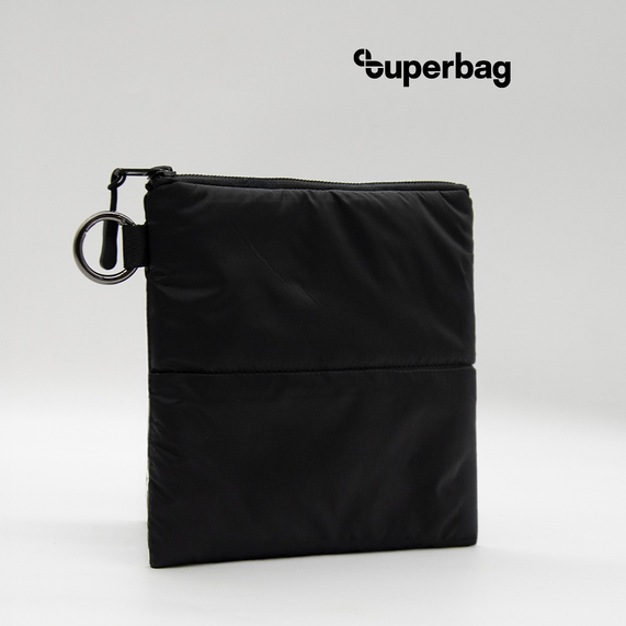 [Органайзер для мелочей Superbag Bubble, стёганый, на молнии, с креплением на кольцо-карабин (черный)]